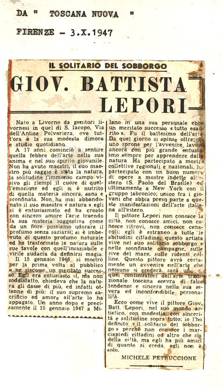 Articolo di giornale da Toscana Nuova 3 Ottobre 1947
